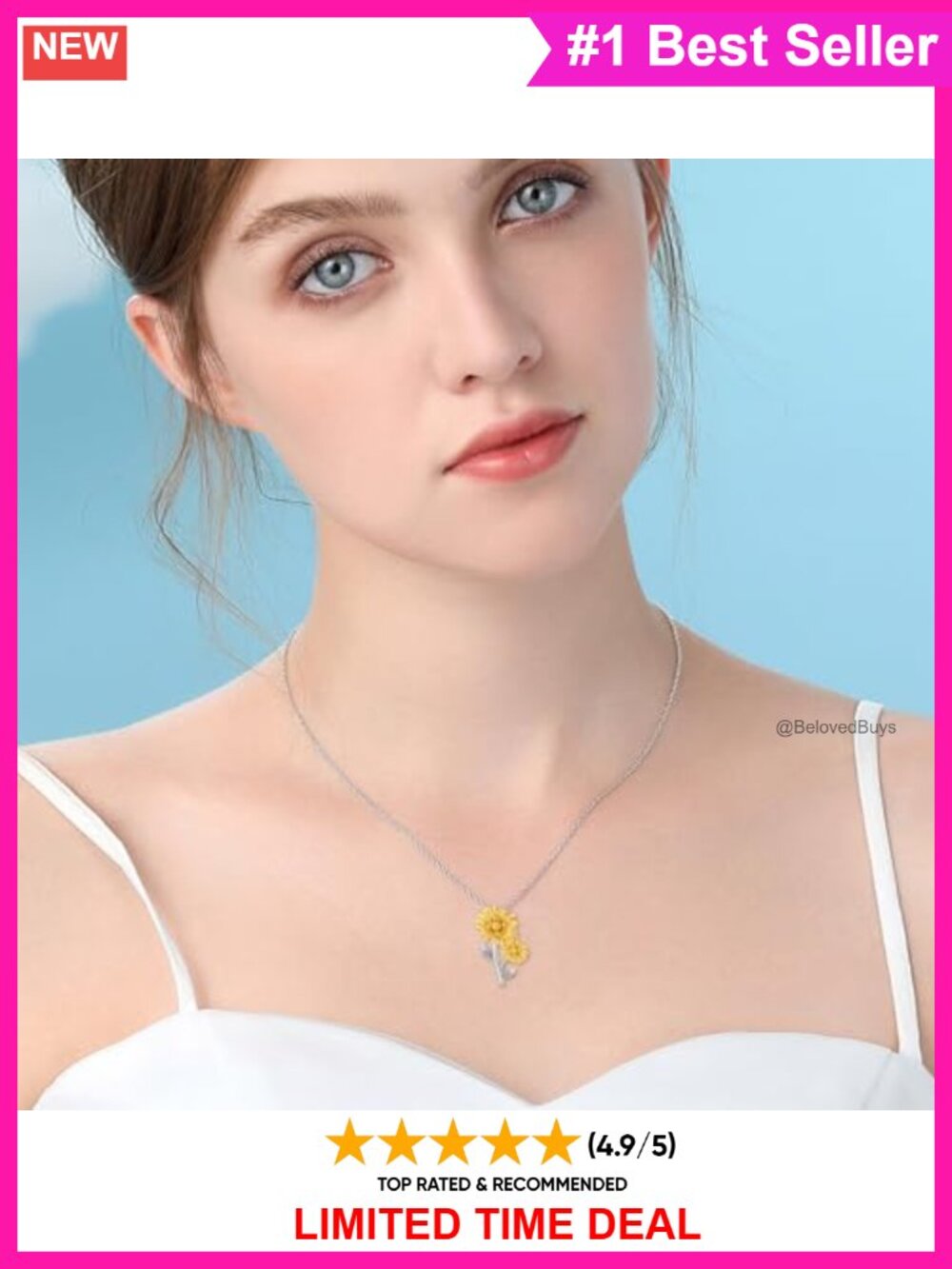 Sunflower Necklace Sterling Silver Citrine Pendant - Picture 2 of 5